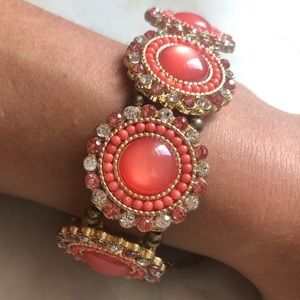 Coral and crystal bracelet with gold detailing